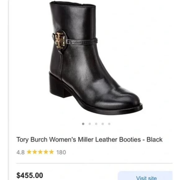 Tory Burch Miller Bootie in Black Leather Logo Zip Ankle Boot New in Box Size 6 - Picture 4 of 10